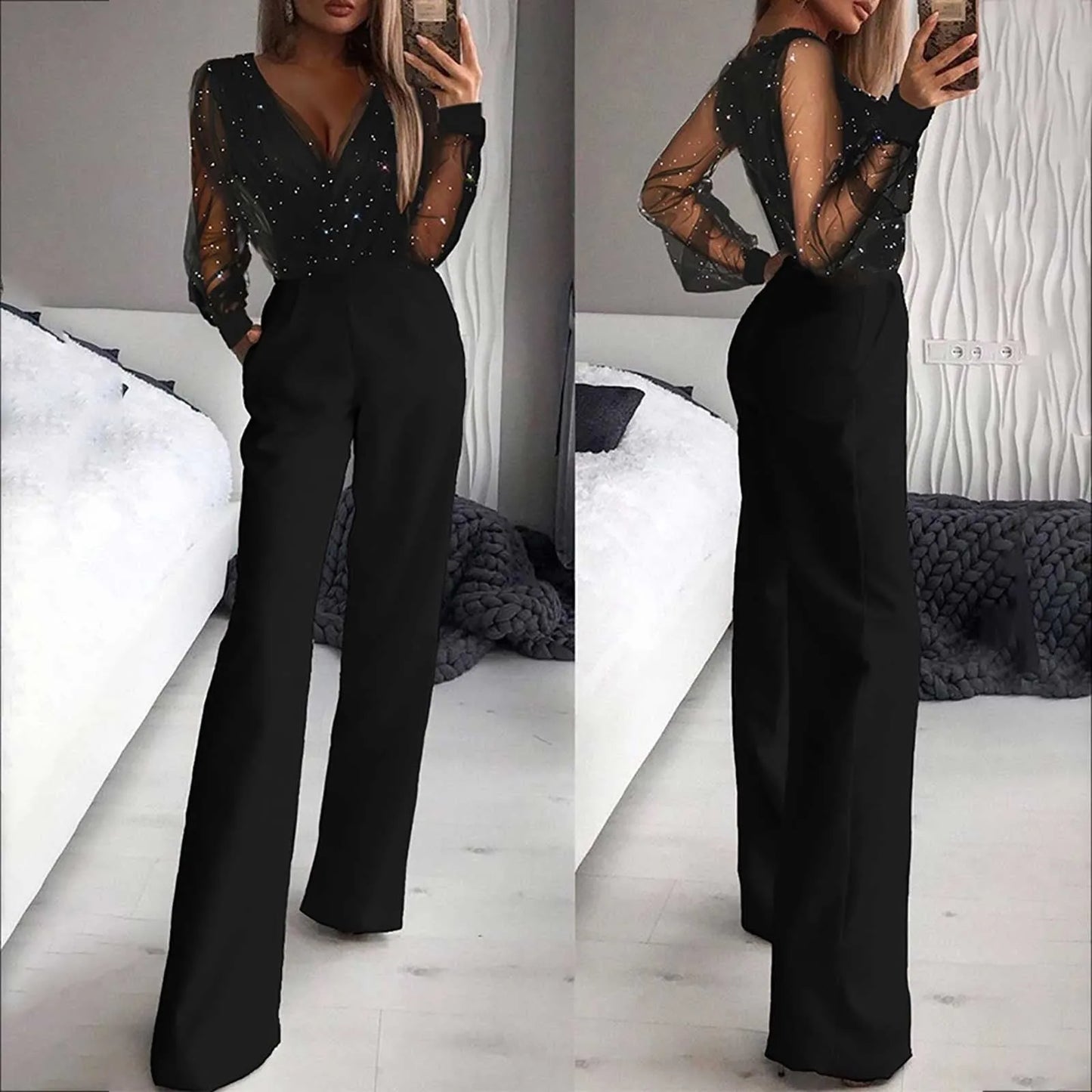 Alberta™ | Glitzernd verzierter Jumpsuit mit weitem Bein