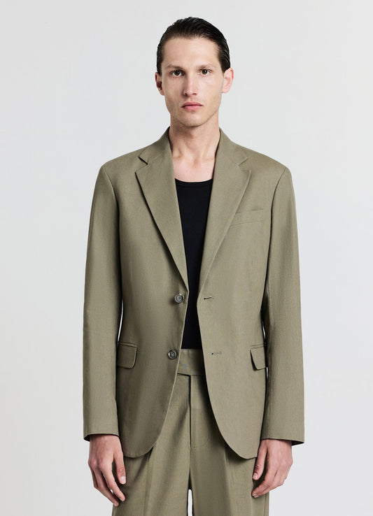 Einreihige Jacke aus einer Leinenmischung Helles Military-Grün
