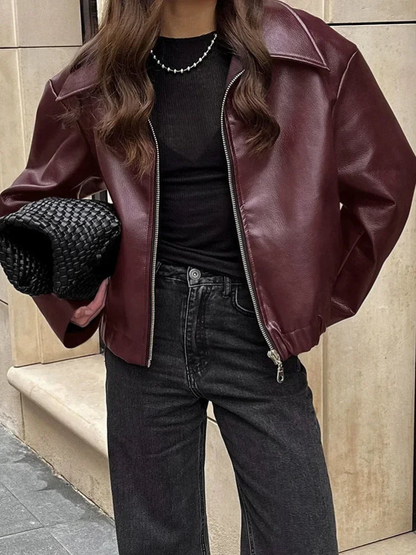 Damen Weinlese Rote Jacke | Mit Reißverschluss