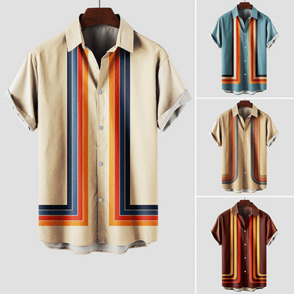 Herren Retro Gestreiftes Kurzarm Hemd | Lässig