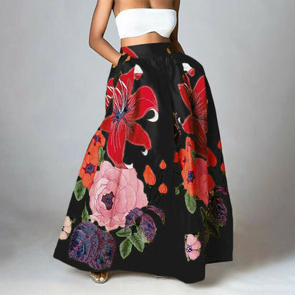 Damen Blumen Print Hochtaillierter Stylischer Rock | Maxi