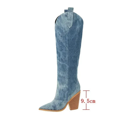 Damen Cowboy Overknee Stiefel | Blau
